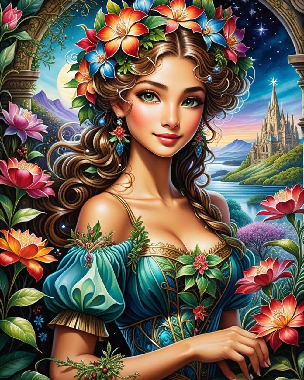 Диамантен гоблен „Феята на цветята“ 291 · 50×40 см