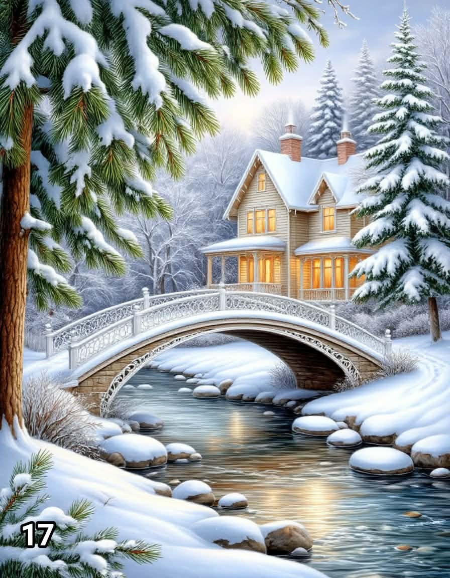 Диамантен гоблен „Зимен мост към дома“ 17 · 30×40 см