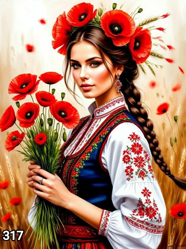 Диамантен гоблен „Мома с макове в житото“ 317 · 30×40 см