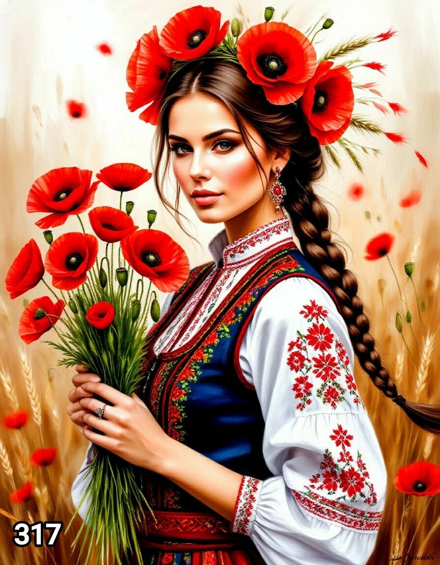 Диамантен гоблен „Мома с макове в житото“ 317 · 30×40 см