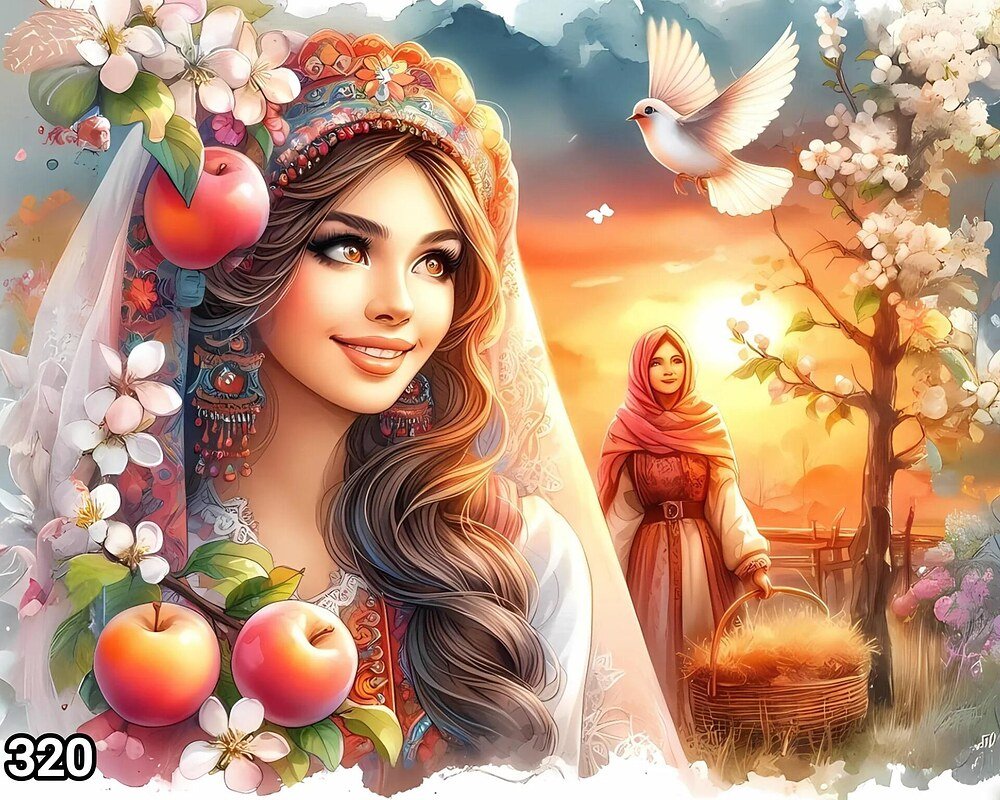 Диамантен гоблен „Пролетна булка с ябълки“ 320 · 50×40 см