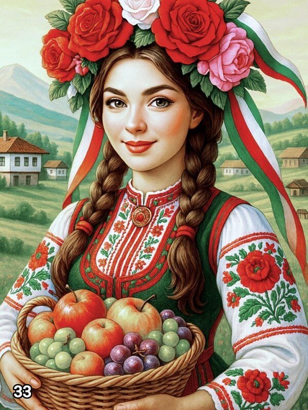 Диамантен гоблен „Мома с кошница плодове“ 33 · 30×40 см