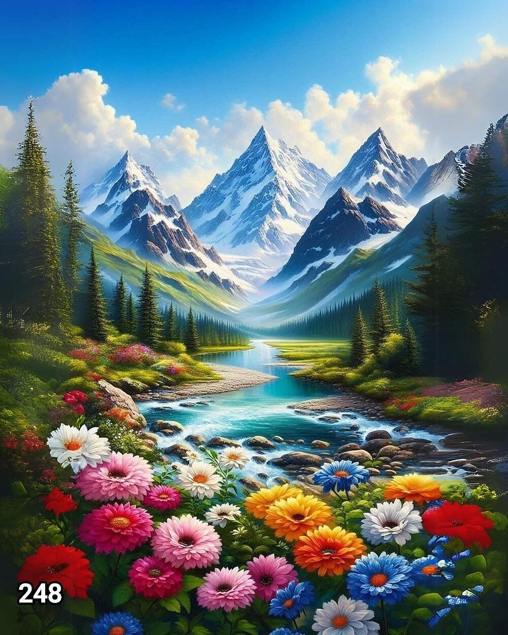 Диамантен гоблен „Цветна поляна пред върховете“ 248 · 50×40 см