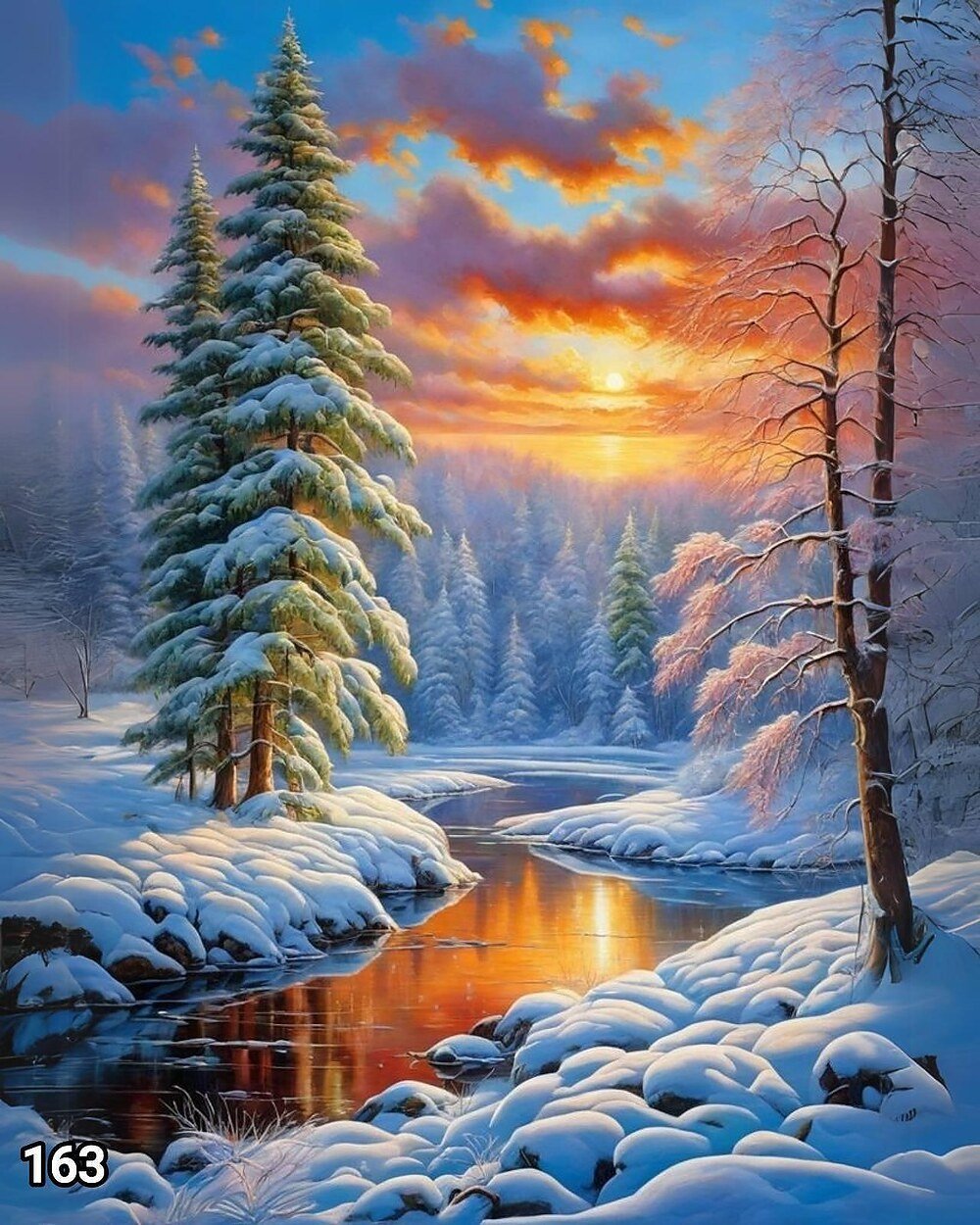 Диамантен гоблен „Зимен залез край реката“ 163 · 50×40 см