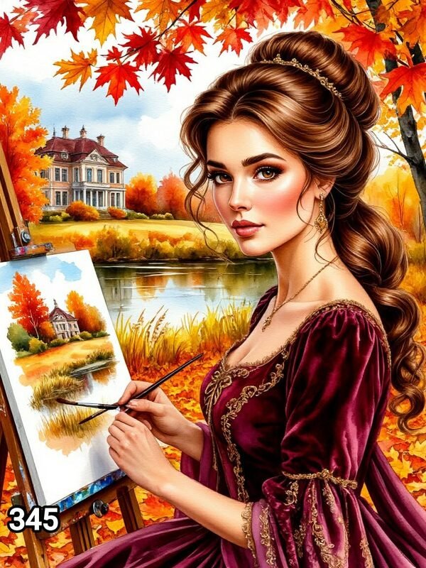 Диамантен гоблен „Художничка в есенния парк“ 345 · 30×40 см