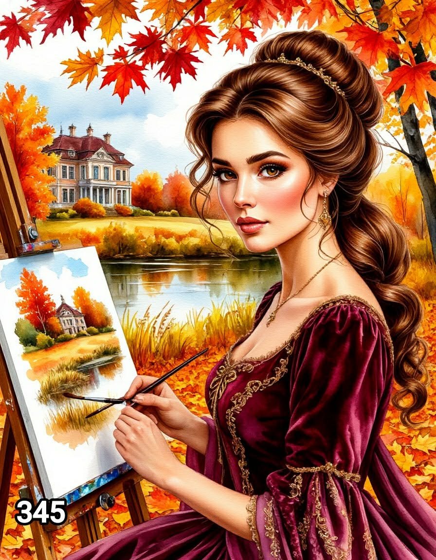 Диамантен гоблен „Художничка в есенния парк“ 345 · 30×40 см
