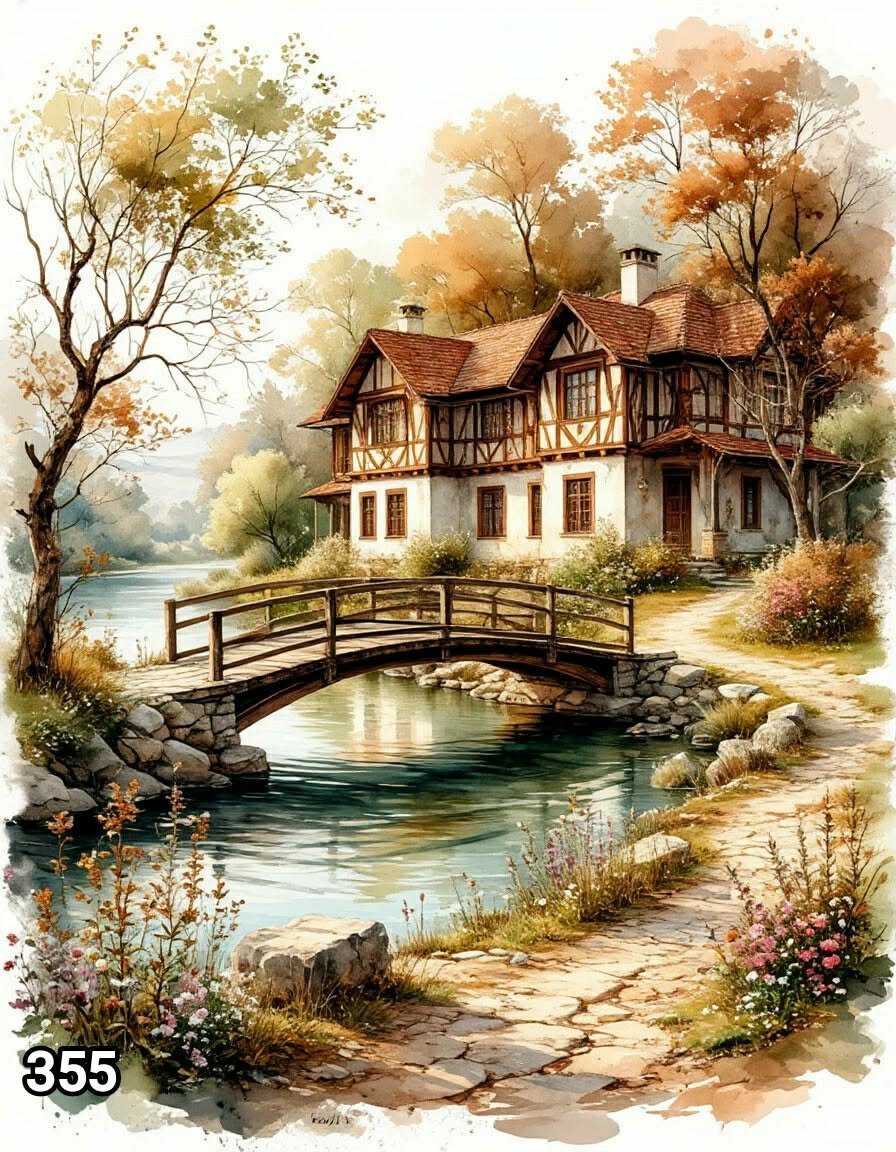 Диамантен гоблен „Къща при моста“ 355 · 30×40 см