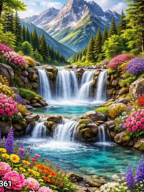 Диамантен гоблен „Водопади сред цветята“ 361 · 50×40 см