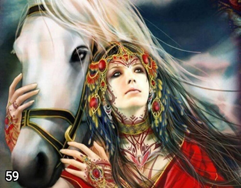 Диамантен гоблен „Воин с бял кон“ 59 · 30×40 см