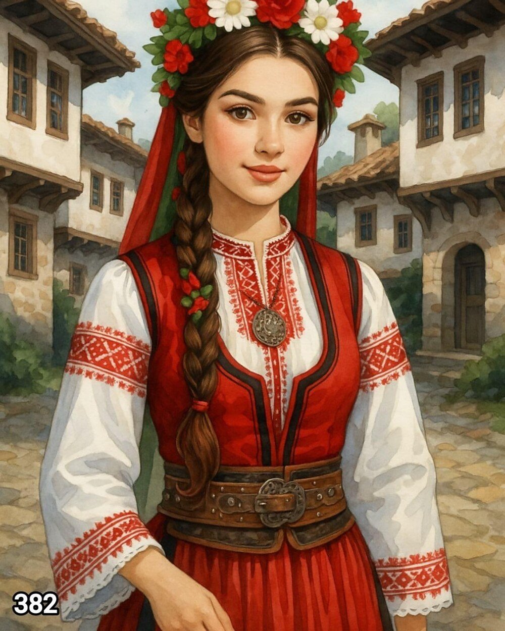 Диамантен гоблен „Мома в носия на площада“ 382 · 50×40 см