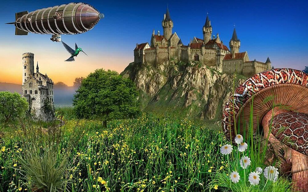 Диамантен гоблен „Замък с дирижабъл“ 485 · 30×40 см