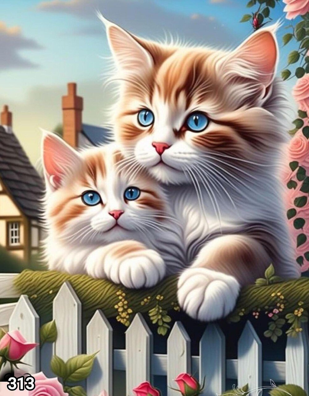 Диамантен гоблен „Котки на бялата ограда“ 313 · 30×40 см
