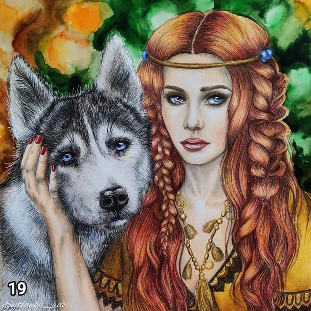 Диамантен гоблен „Девойка с хъски“ 19 · 30×40 см