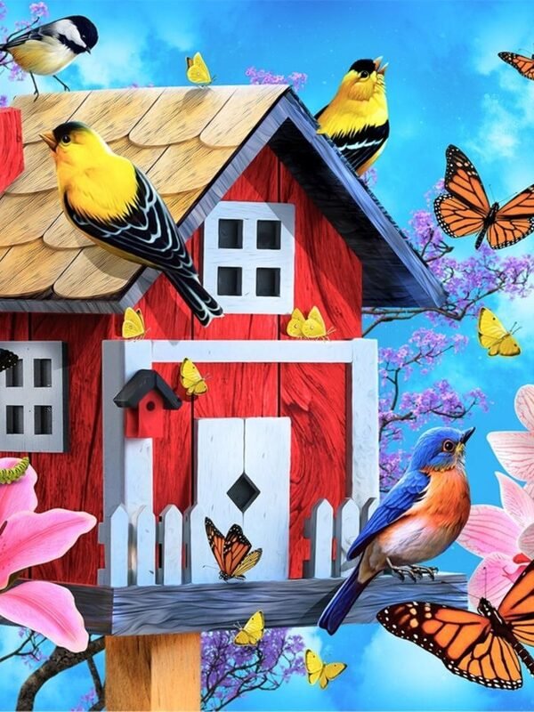 Диамантен гоблен „Птича къщичка с пеперуди“ 11 · 50×40 см