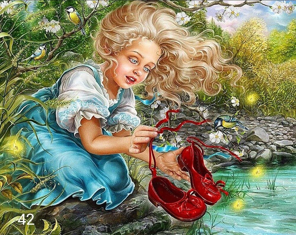 Диамантен гоблен „Момиченце с червени пантофки“ 42 · 50×40 см