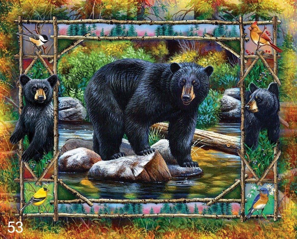 Диамантен гоблен „Черни мечки при реката“ 53 · 50×40 см