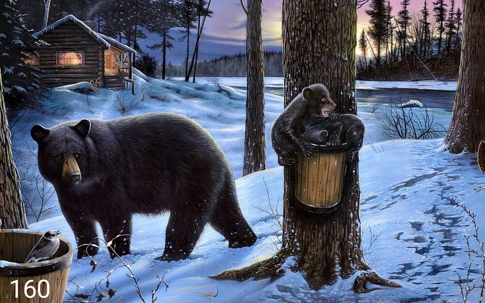 Диамантен гоблен „Мечки в зимната гора“ 160 · 50×40 см