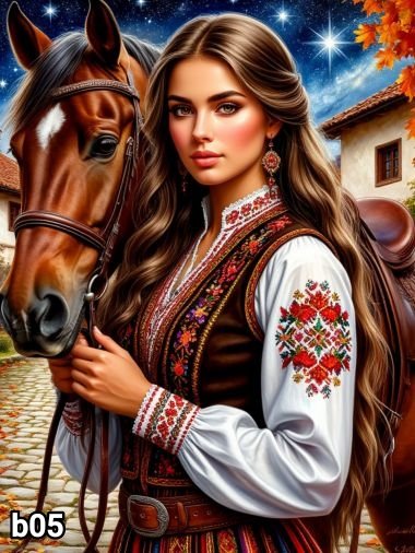 Диамантен гоблен „Мома с кон в стария град“ B05 · 30×40 см