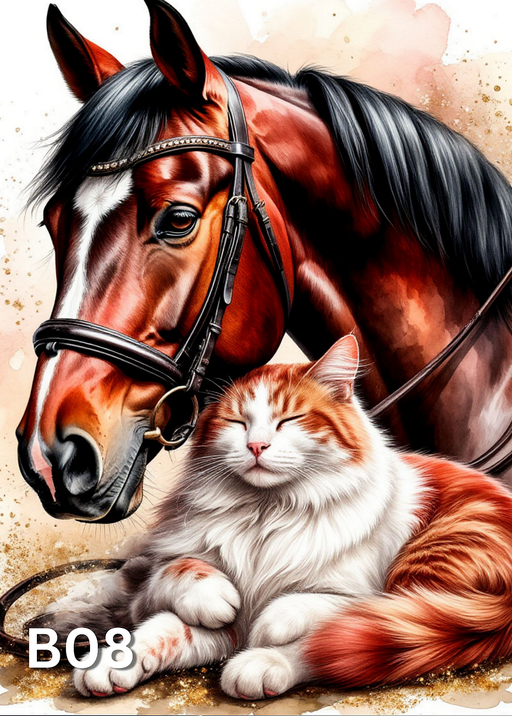 Диамантен гоблен „Кон и котка“ B08 · 30×40 см