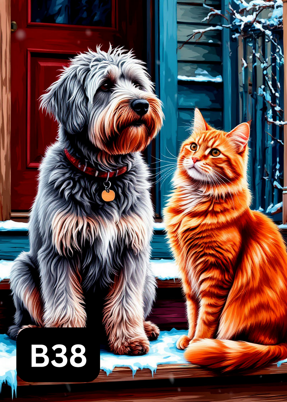Диамантен гоблен „Куче и котка на прага“ B38 · 30×40 см