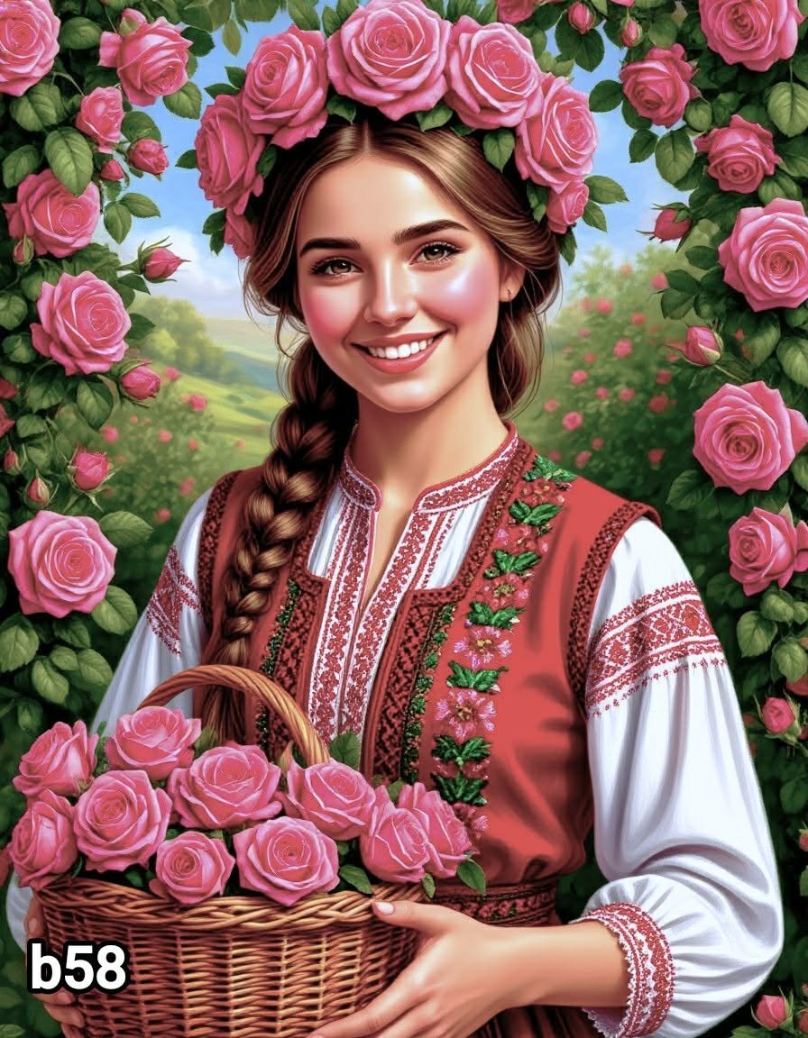 Диамантен гоблен „Розоберачка с кошница“ B58 · 30×40 см