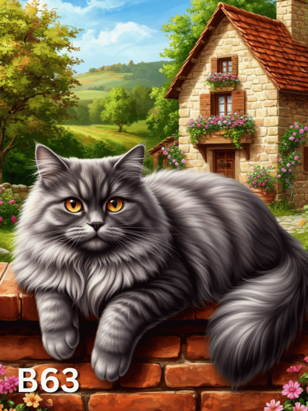Диамантен гоблен „Сива котка на зида“ B63 · 30×40 см