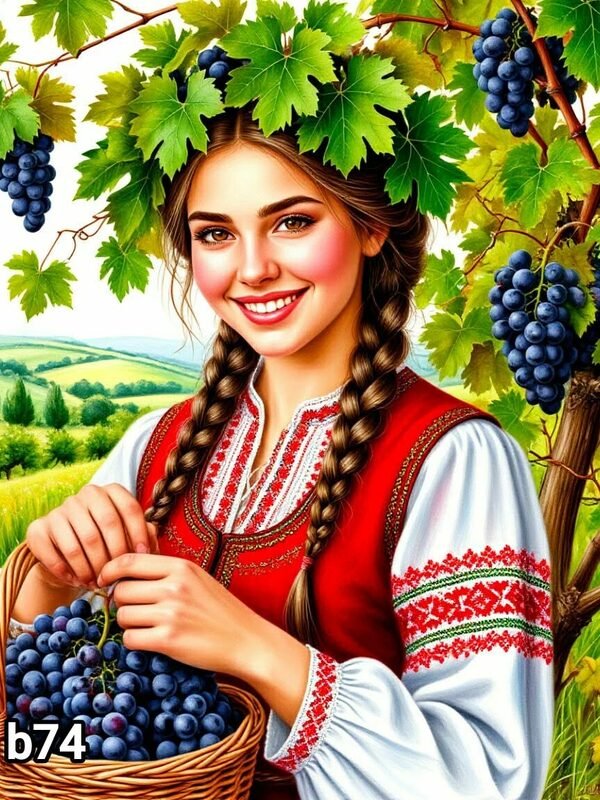Диамантен гоблен „Мома с грозде“ B74 · 30×40 см