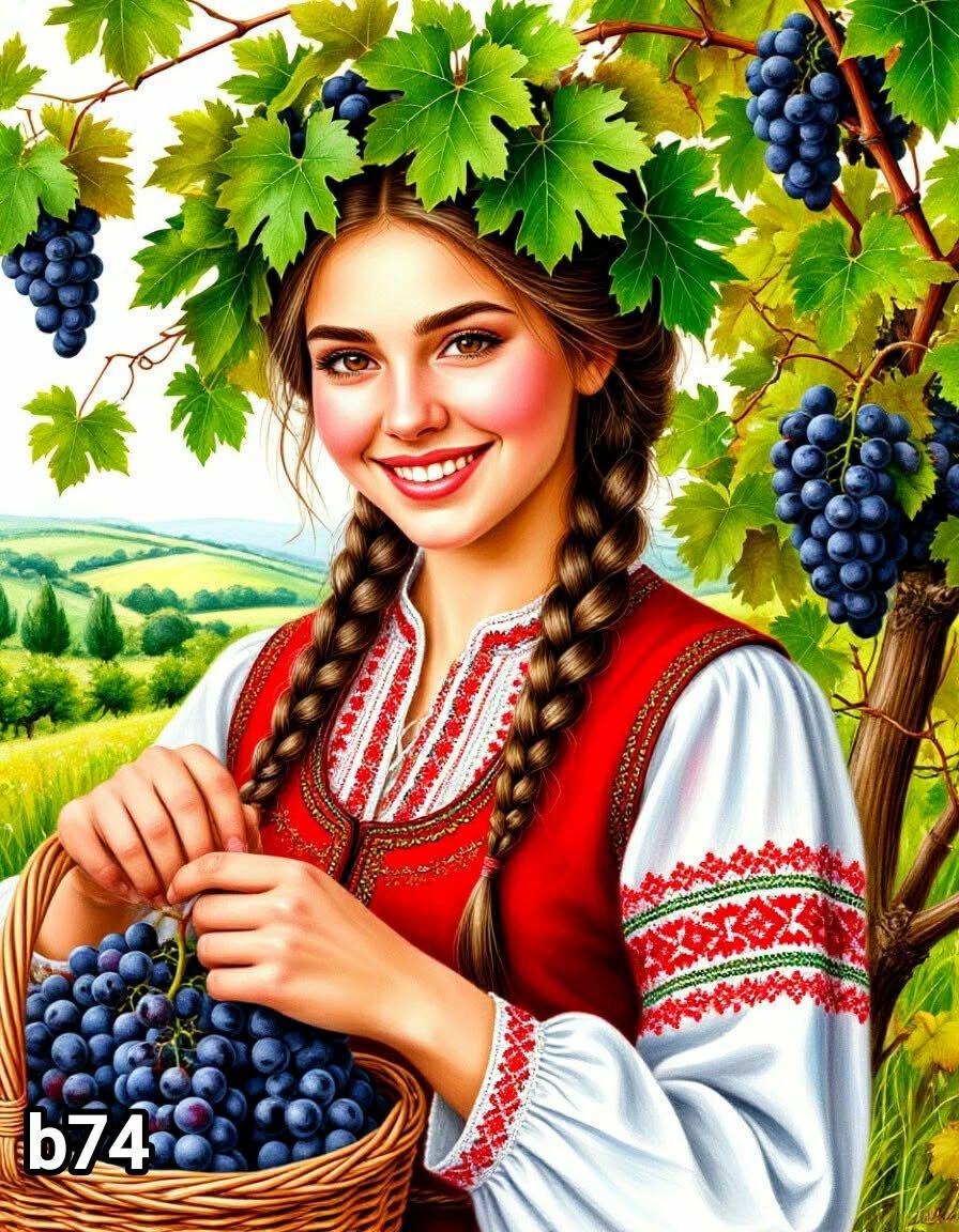 Диамантен гоблен „Мома с грозде“ B74 · 30×40 см