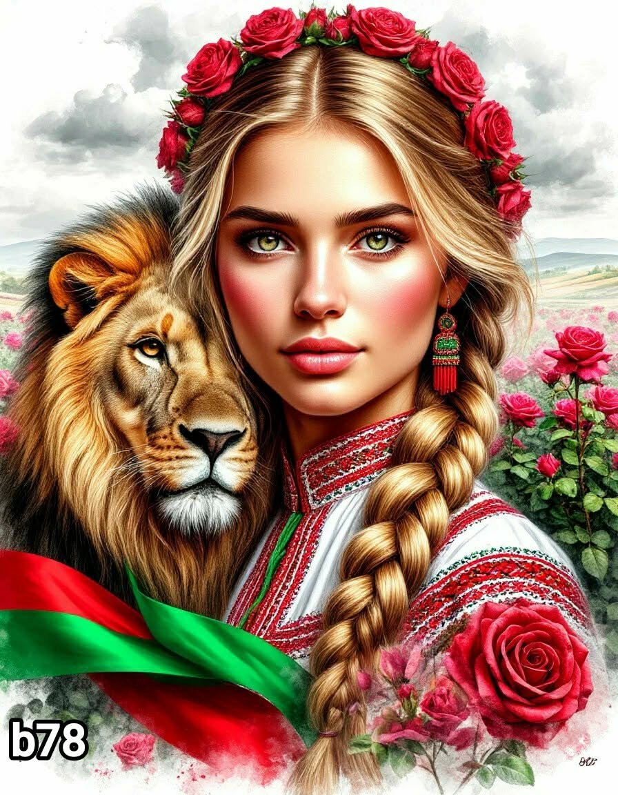 Диамантен гоблен „Девойка с лъв и рози“ B78 · 30×40 см