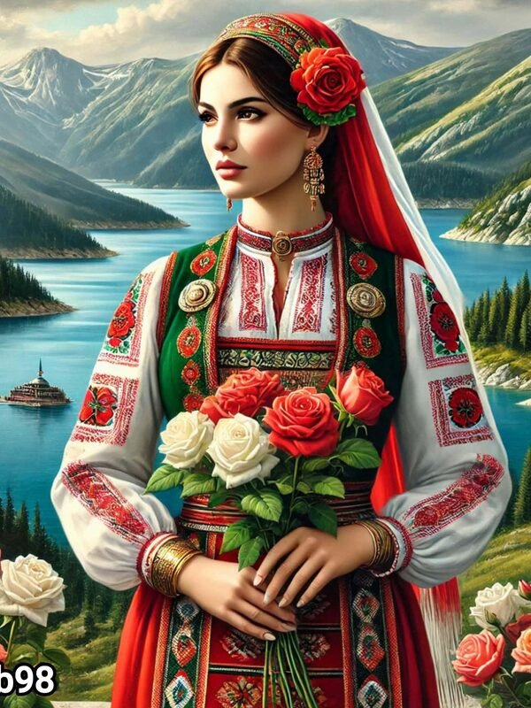 Диамантен гоблен „Мома с рози край езерото“ B98 · 30×40 см