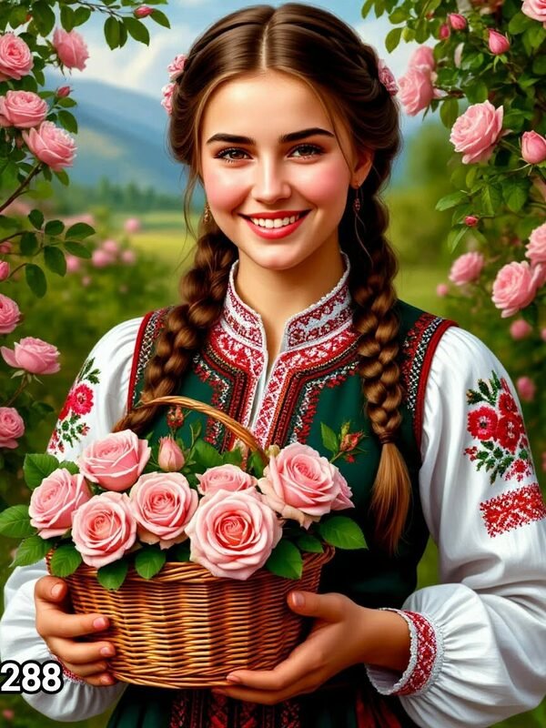 Диамантен гоблен „Мома с кошница рози“ 288 · 30×40 см