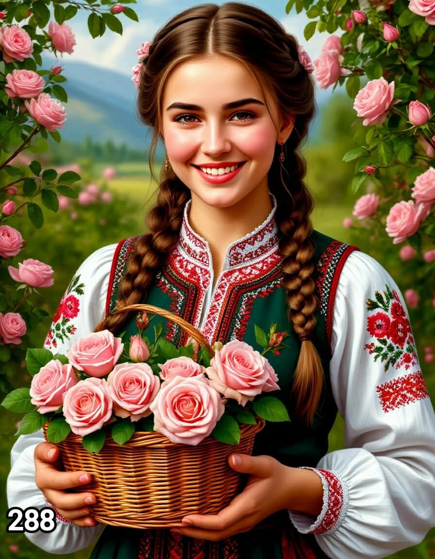 Диамантен гоблен „Мома с кошница рози“ 288 · 30×40 см
