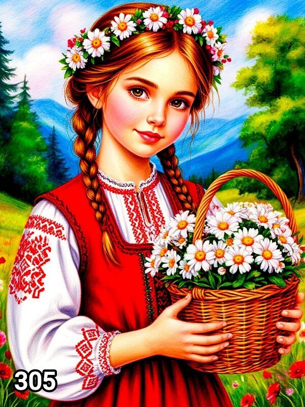 Диамантен гоблен „Момиче с кошница маргарити“ 305 · 30×40 см