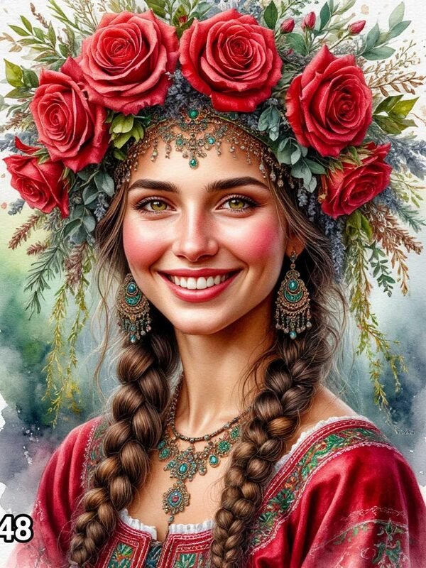 Диамантен гоблен „Усмихната мома с рози“ 48 · 30×40 см