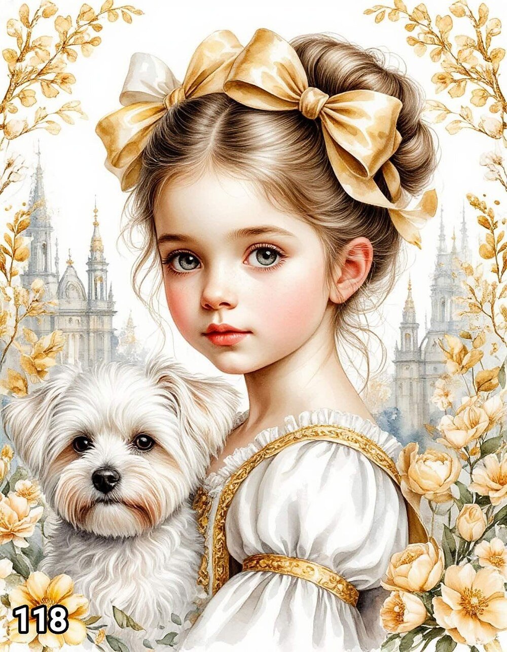 Диамантен гоблен „Момиченце с бяло кученце“ 118 · 30×40 см