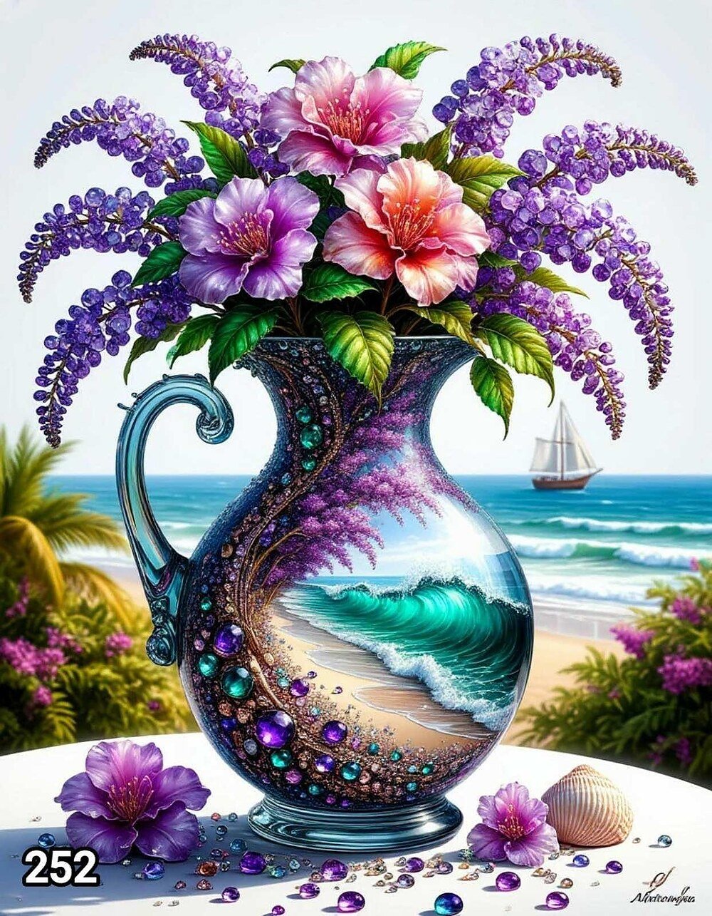 Диамантен гоблен „Морска ваза с цветя“ 252 · 30×40 см