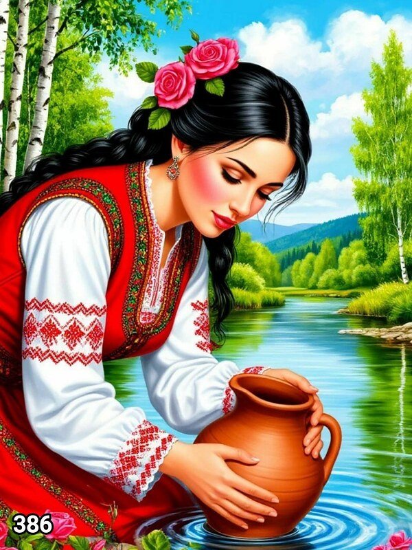 Диамантен гоблен „Мома със стомна на реката“ 386 · 30×40 см