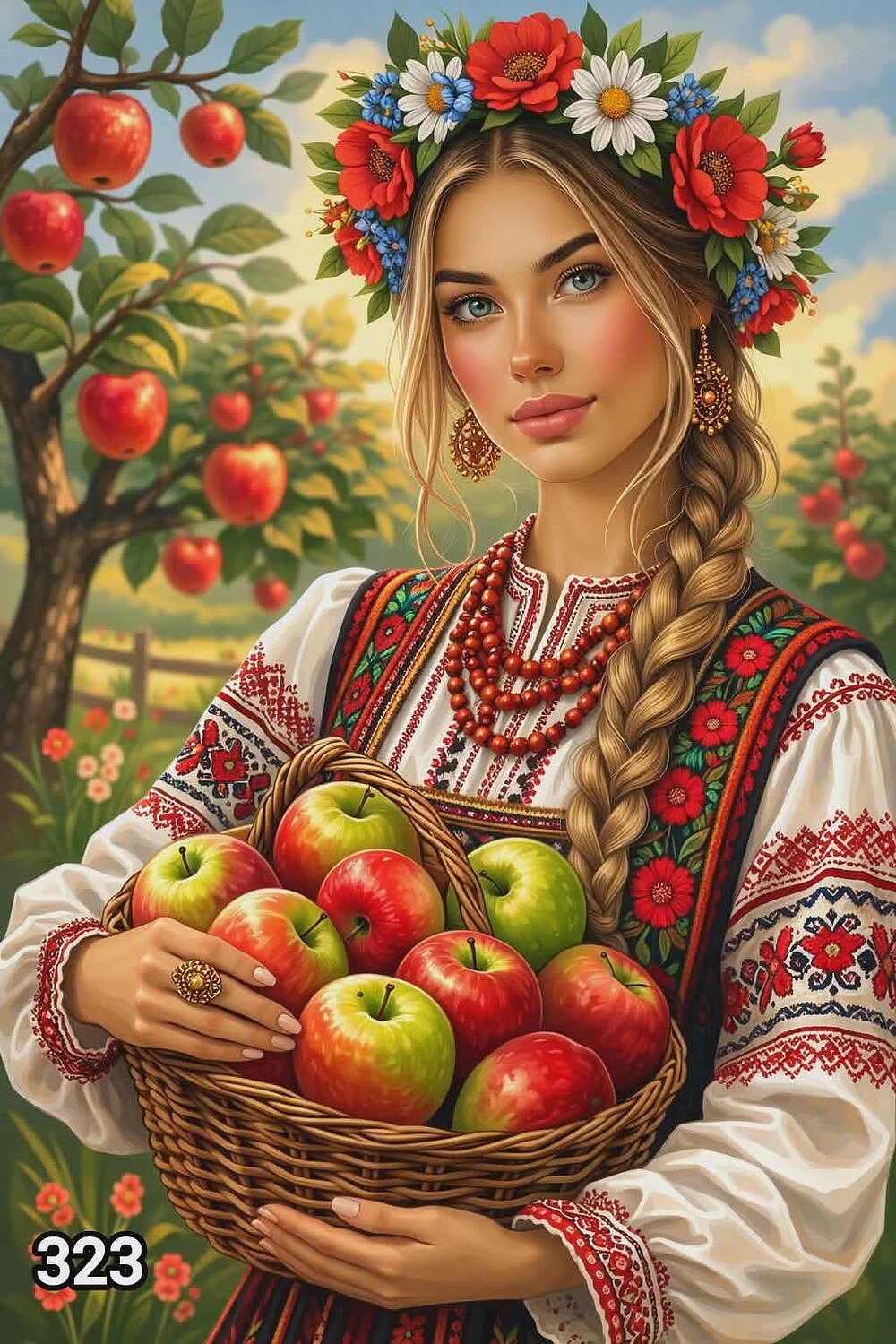 Диамантен гоблен „Момиче с кошница ябълки“ 323 · 30×40 см