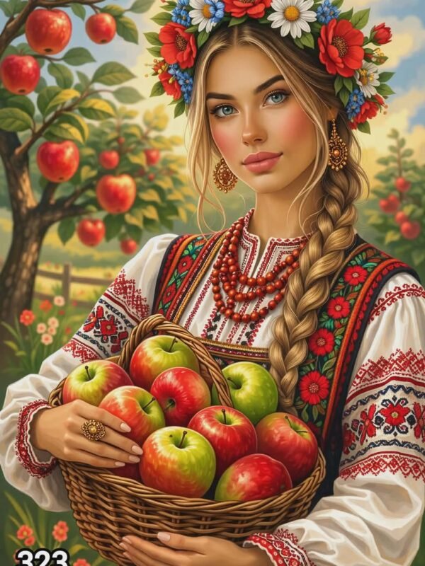 Диамантен гоблен „Момиче с кошница ябълки“ 323 · 30×40 см