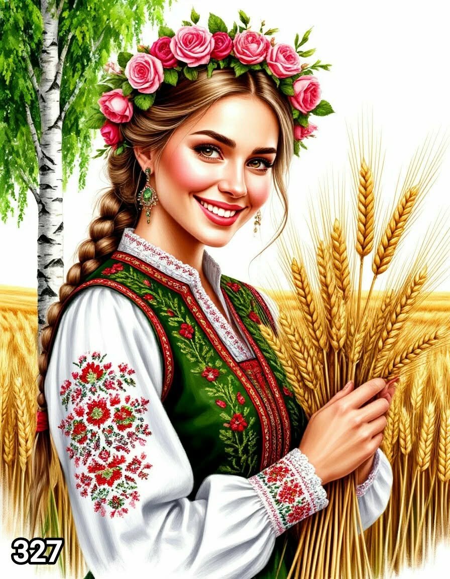 Диамантен гоблен „Девойка с венец от рози“ 327 · 30×40 см