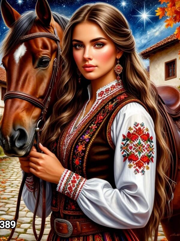 Диамантен гоблен „Девойка с кон под звездите“ 389 · 50×40 см