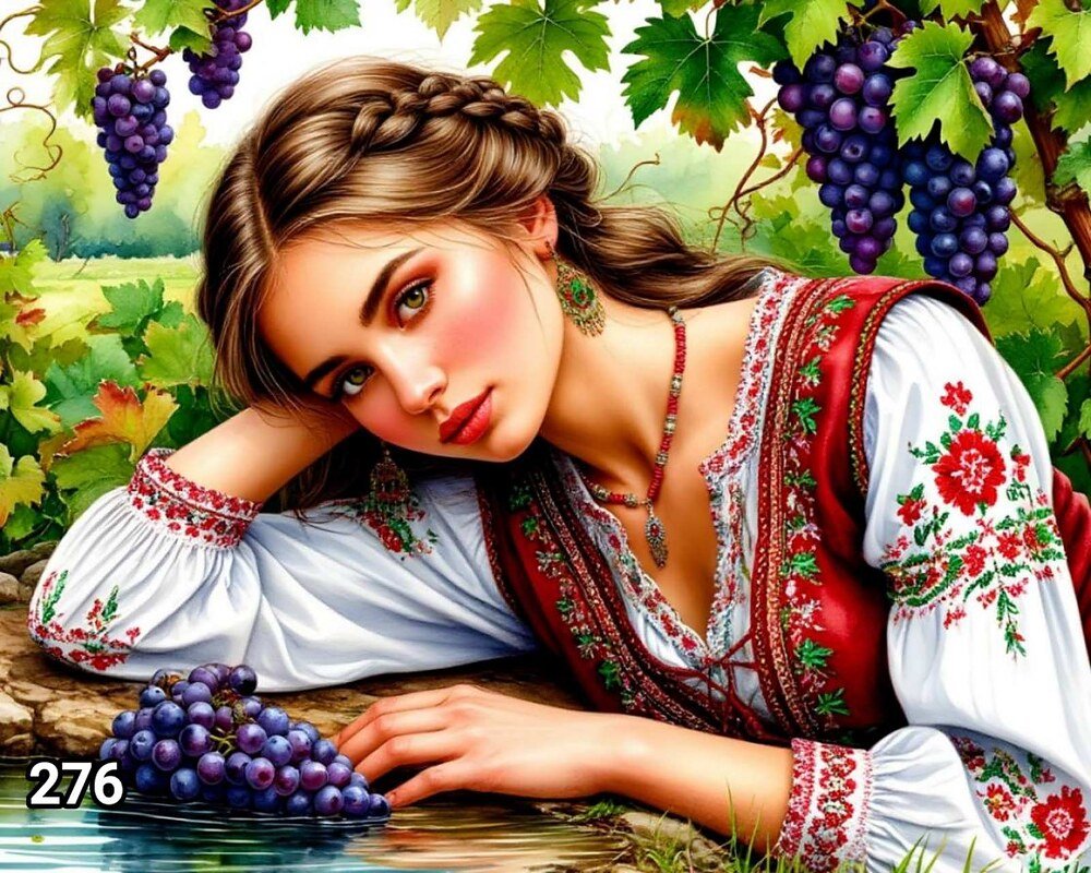 Диамантен гоблен „Мома при лозата“ 276 · 50×40 см