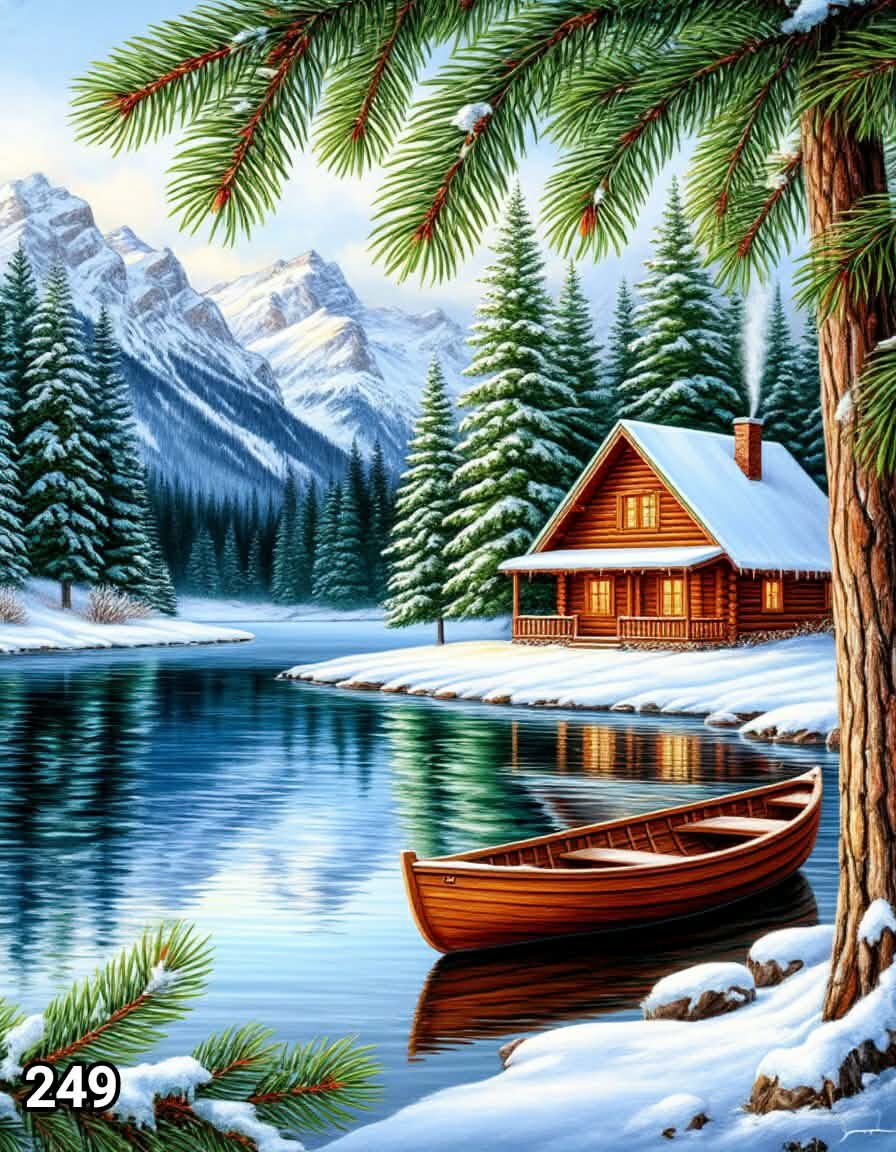 Диамантен гоблен „Зимна хижа край езерото“ 249 · 30×40 см