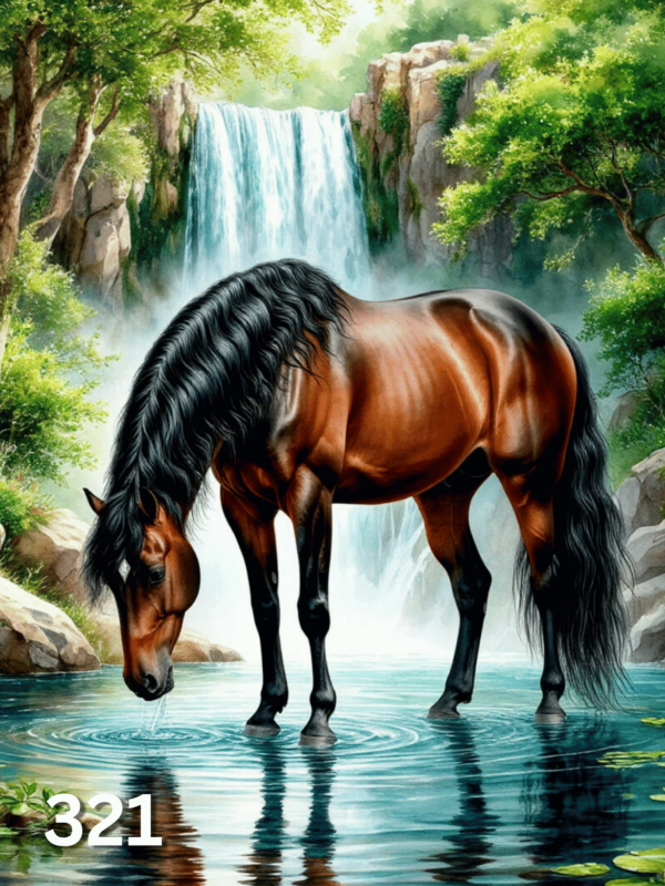 Диамантен гоблен „Кон при водопада“ 321 · 30×40 см