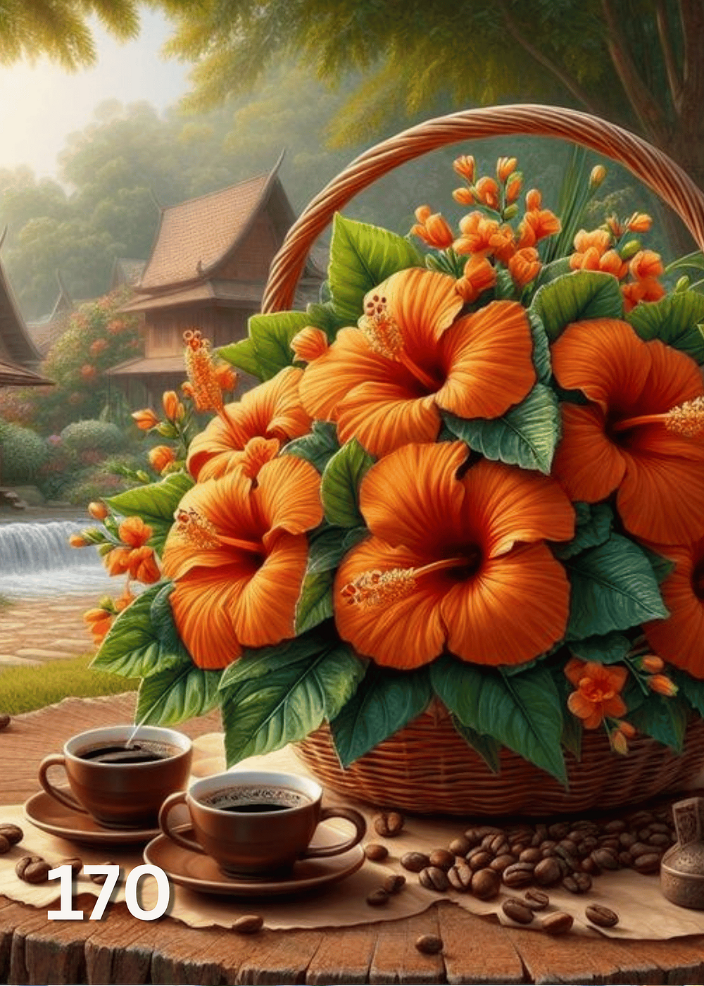 Диамантен гоблен „Хибискус в кошница“ 170 · 30×40 см