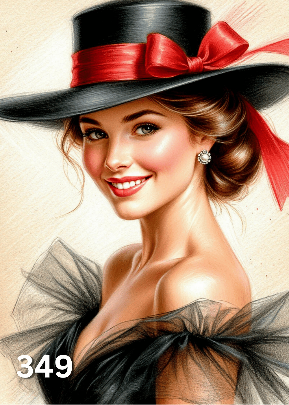 Диамантен гоблен „Дама с черна шапка“ 349 · 30×40 см