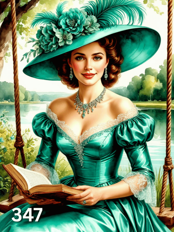 Диамантен гоблен „Дама в зелено с книга“ 347 · 30×40 см