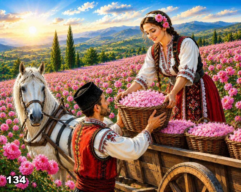 Диамантен гоблен „Розобер при каруцата“ 134 · 50×40 см