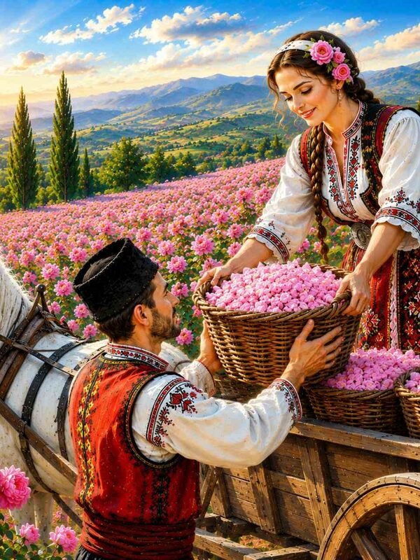 Диамантен гоблен „Розобер при каруцата“ 134 · 50×40 см