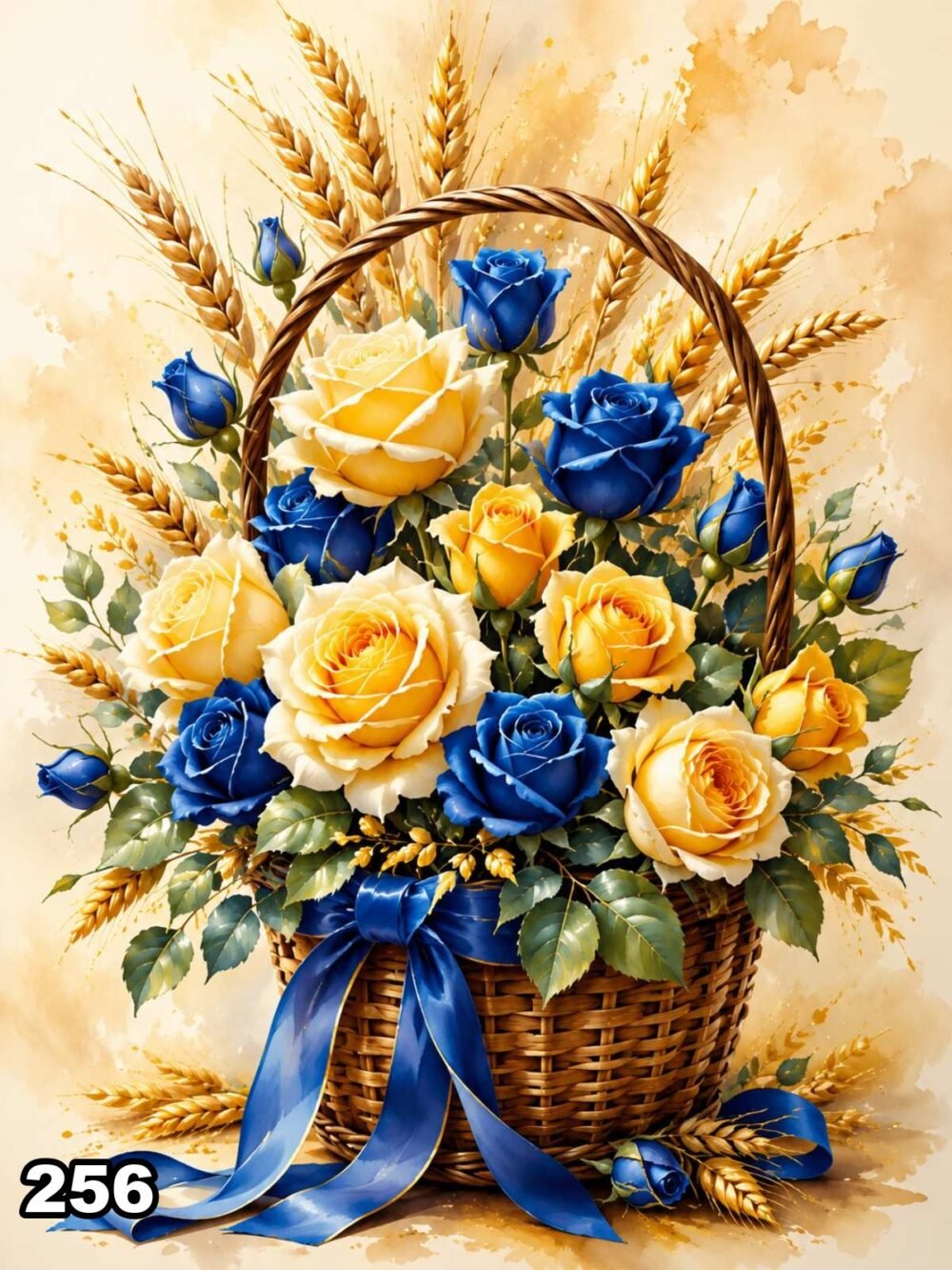 Диамантен гоблен „Сини рози с житни класове“ 256 · 30×40 см